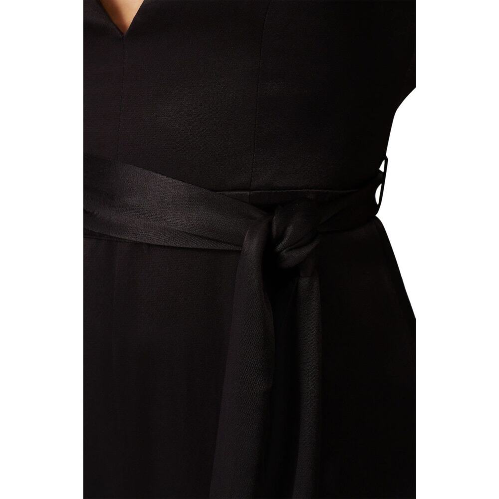 Fame and Partners Benton Black Satin Tie Waist Sleeveless Jumpsuit Size 6 - Picture 4 of 15